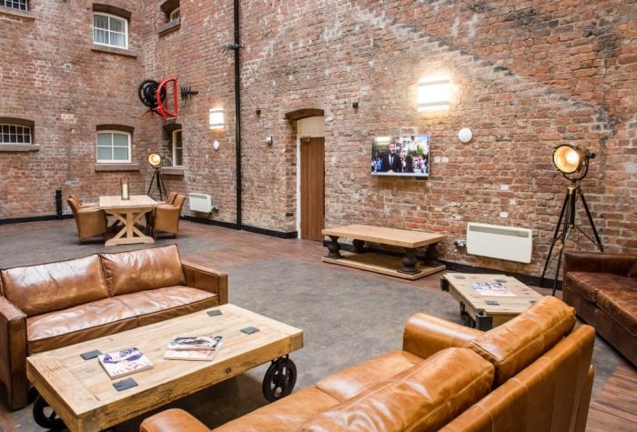 The communal atrium space in The Bridewell. Caro student accommodation in Liverpool